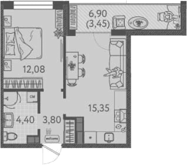 Продается 1-комн. квартира, 34.6 м²