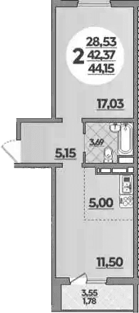 Продается 1-комн. квартира, 42.37 м²