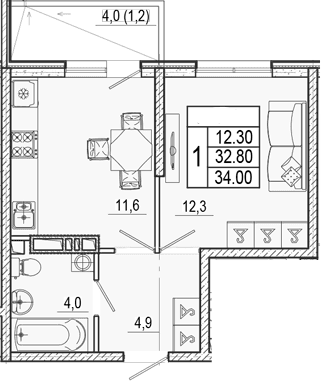 Продается 1-комн. квартира, 32.8 м²