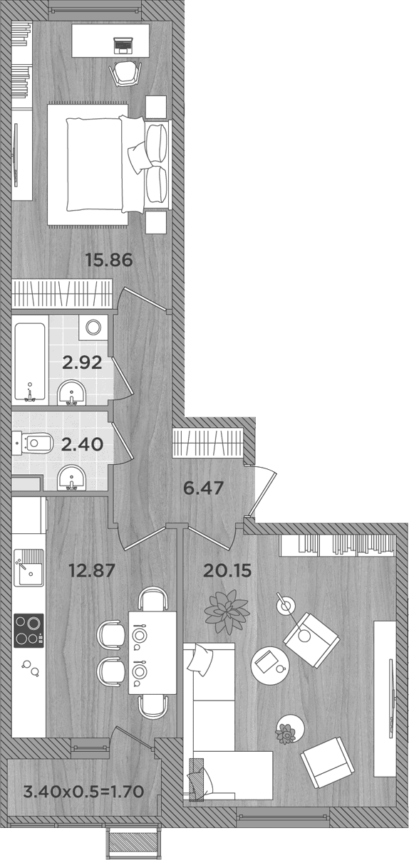 Продается 2-комн. квартира, 60.67 м²