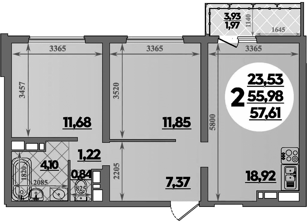 Продается 2-комн. квартира, 55.64 м²
