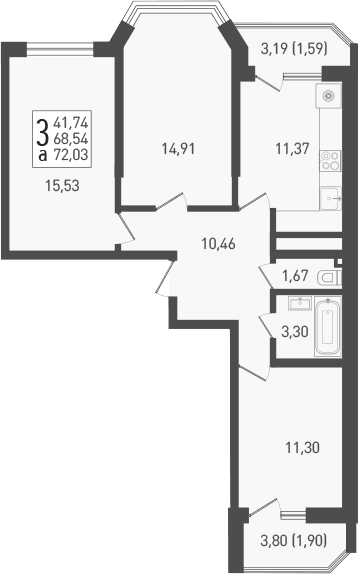 Продается 3-комн. квартира, 70 м²