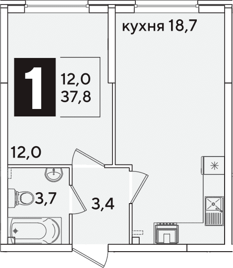 Продается 2-комн. квартира, 37.8 м²