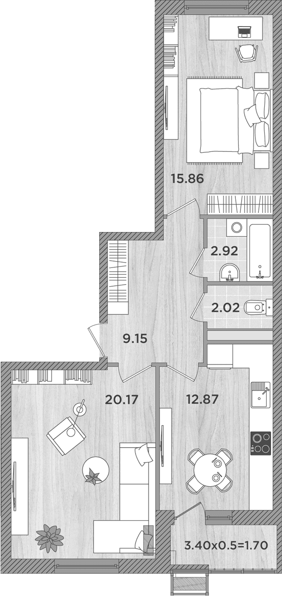 Продается 2-комн. квартира, 62.99 м²