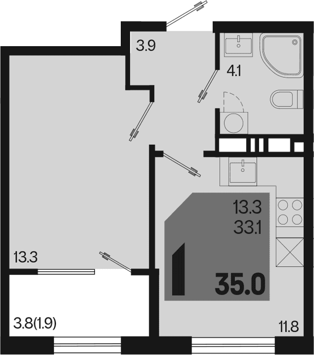 Продается 1-комн. квартира, 33.1 м²