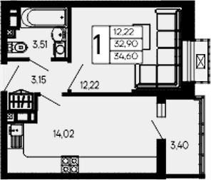 Продается 1-комн. квартира, 32.9 м²