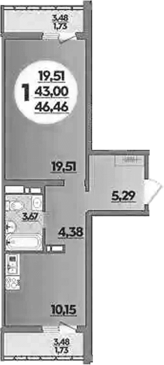 Продается 1-комн. квартира, 43 м²