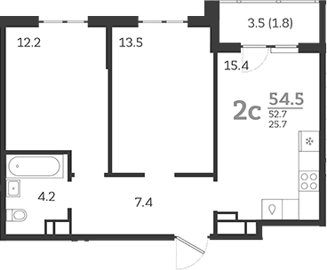 Продается 3-комн. квартира, 52.7 м²
