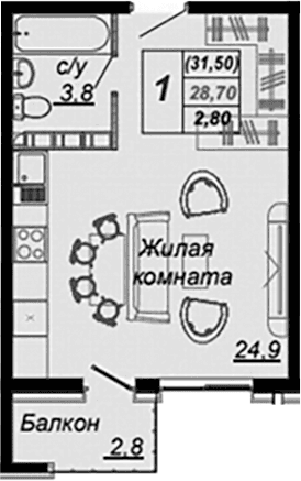 Продается 1-комн. квартира, 28 м²