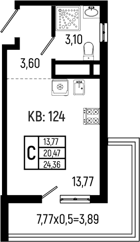 Продается 1-комн. квартира, 20.47 м²