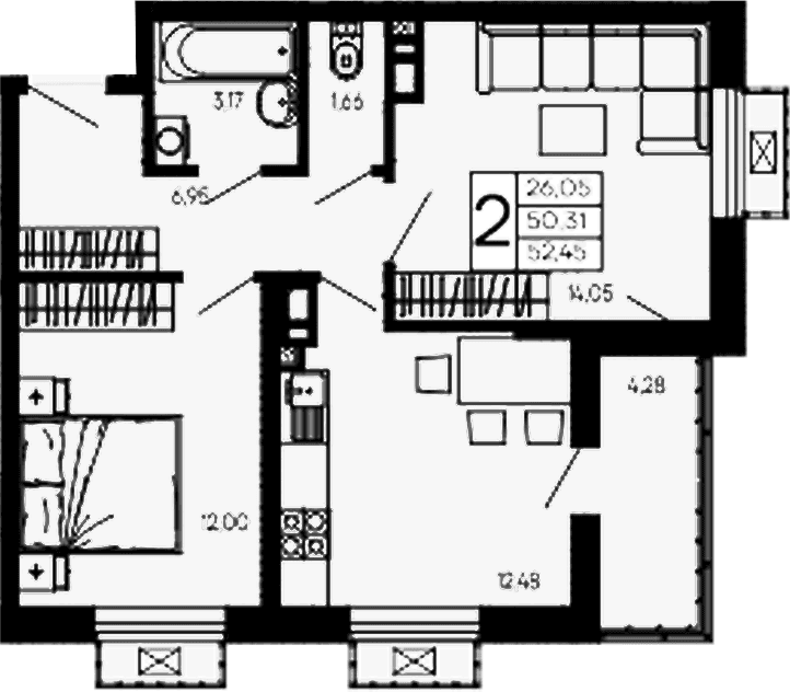 Продается 2-комн. квартира, 50.31 м²