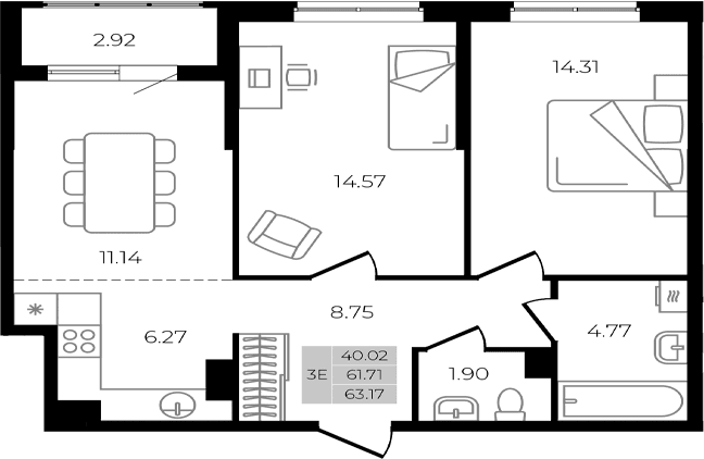 Продается 3-комн. квартира, 61.71 м²