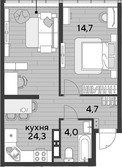 Продается 1-комн. квартира, 47.7 м²