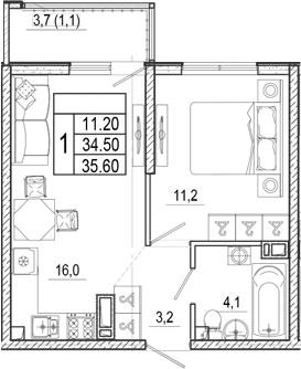 Продается 2-комн. квартира, 34.5 м²
