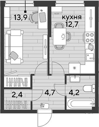 Продается 1-комн. квартира, 37.9 м²