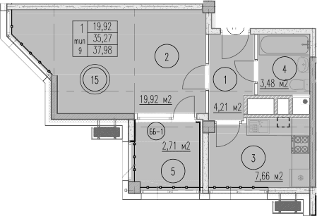 Продается 1-комн. квартира, 35.27 м²