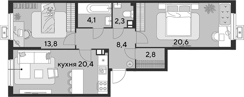 Продается 3-комн. квартира, 72.4 м²