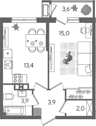 Продается 1-комн. квартира, 38.2 м²