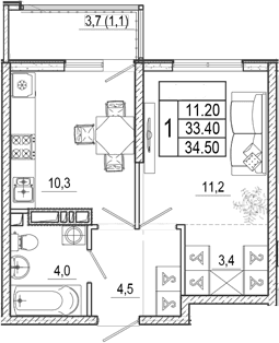 Продается 1-комн. квартира, 33.4 м²