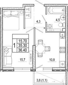 Продается 1-комн. квартира, 35.3 м²