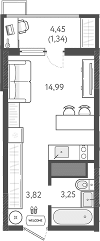 Продается 1-комн. квартира, 22.06 м²