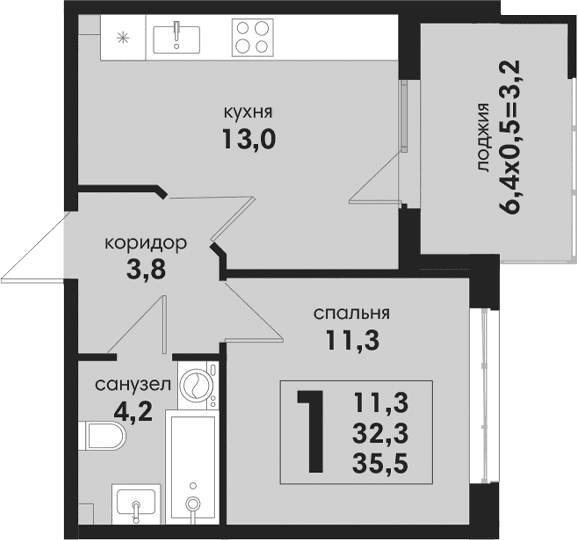 Продается 1-комн. квартира, 32.3 м²
