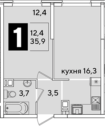 Продается 2-комн. квартира, 35.9 м²