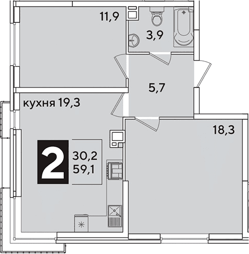 Продается 3-комн. квартира, 59.1 м²