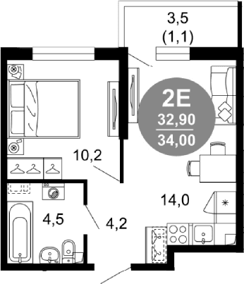 Продается 2-комн. квартира, 32.9 м²