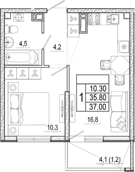 Продается 2-комн. квартира, 35.8 м²