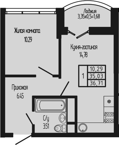Продается 2-комн. квартира, 35.03 м²