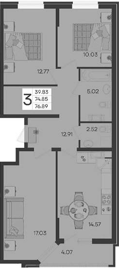 Продается 3-комн. квартира, 74.85 м²