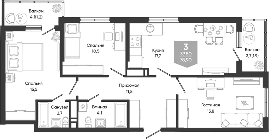 Продается 4-комн. квартира, 75.8 м²