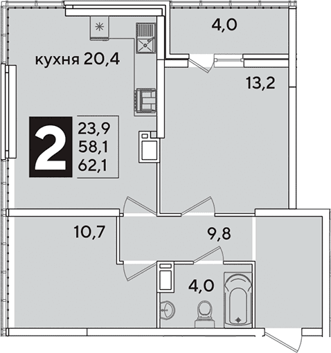 Продается 3-комн. квартира, 58.1 м²