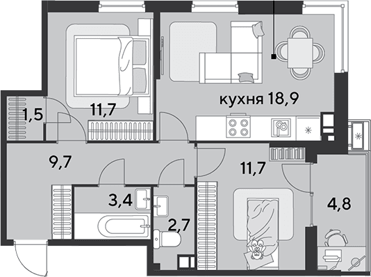 Продается 3-комн. квартира, 59.6 м²
