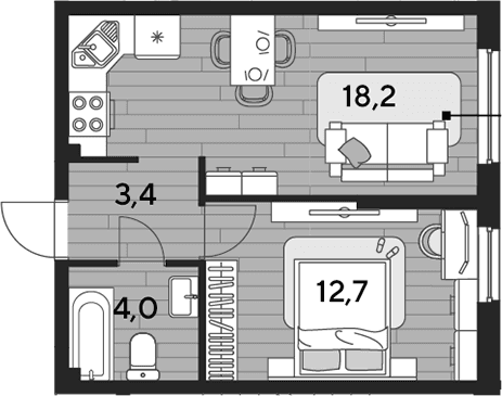 Продается 1-комн. квартира, 38.3 м²