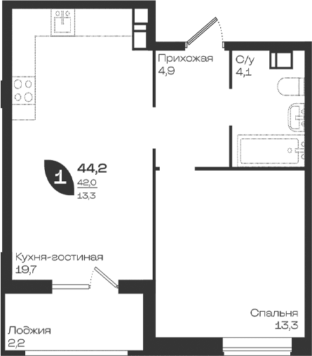 Продается 1-комн. квартира, 42 м²