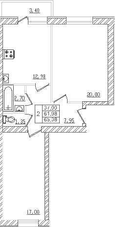 Продается 2-комн. квартира, 59.6 м²