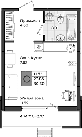 Продается 1-комн. квартира, 27.93 м²