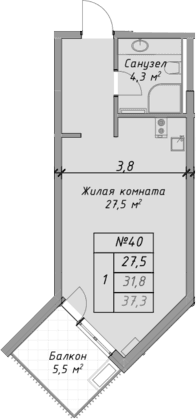 Продается 1-комн. квартира, 31.8 м²