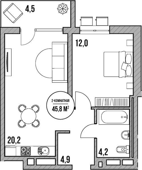Продается 2-комн. квартира, 41.3 м²