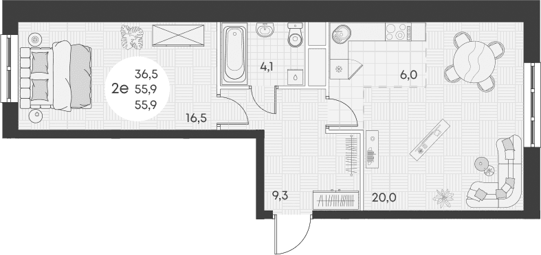 Продается 2-комн. квартира, 55.9 м²