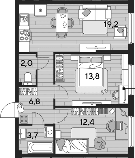 Продается 2-комн. квартира, 57.9 м²