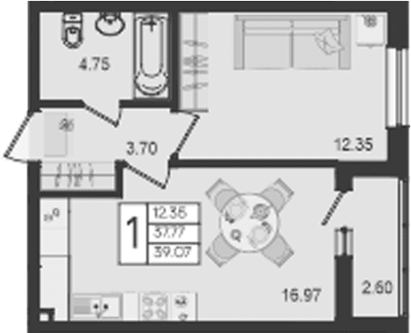 Продается 1-комн. квартира, 37.77 м²