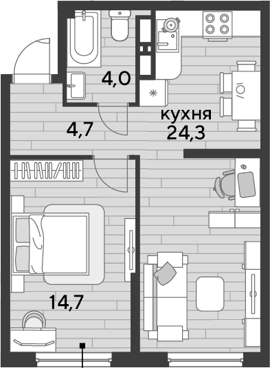 Продается 1-комн. квартира, 47.7 м²