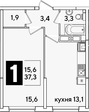 Продается 1-комн. квартира, 37.3 м²