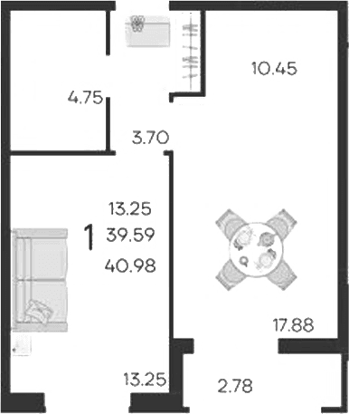Продается 1-комн. квартира, 39.59 м²