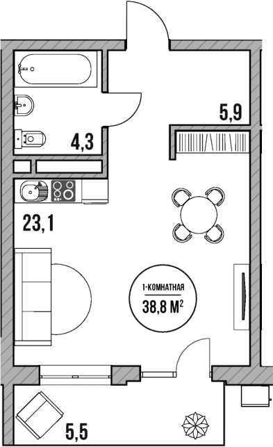 Продается 1-комн. квартира, 33.3 м²