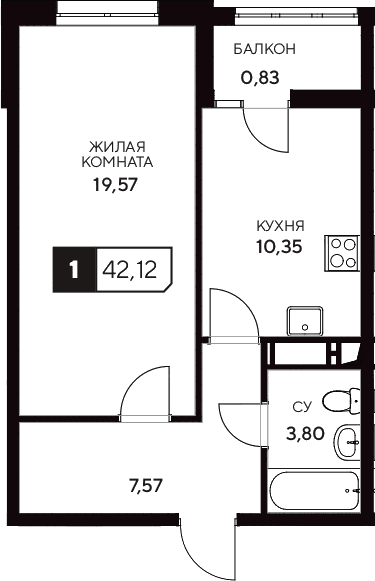 Продается 1-комн. квартира, 41.29 м²