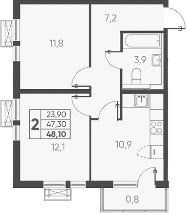 Продается 2-комн. квартира, 49.17 м²
